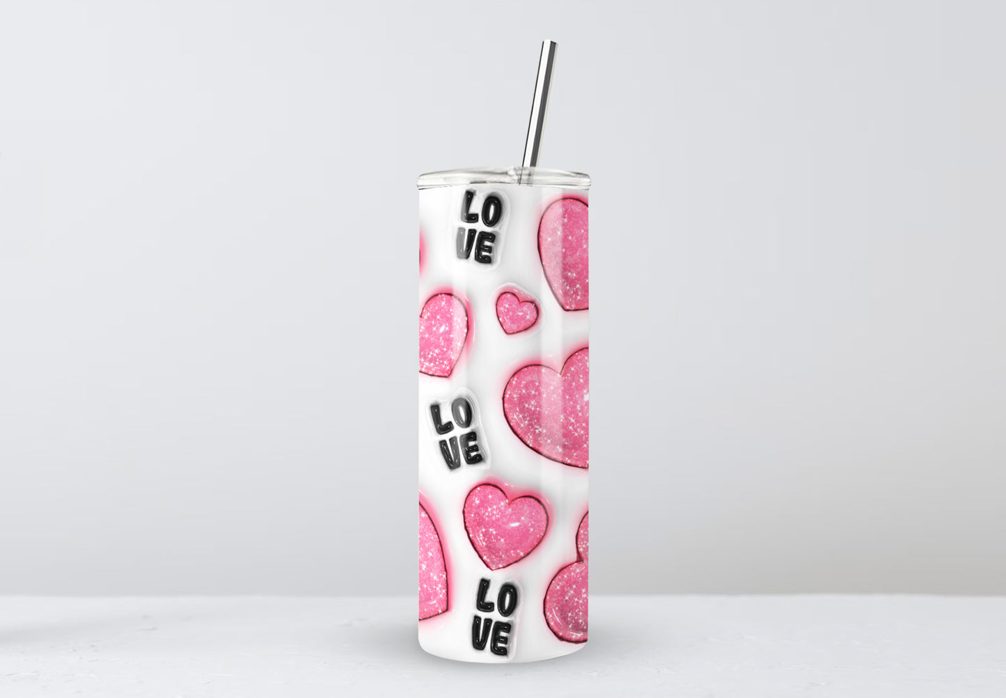 'LOVE HEART' 20oz Tumbler with Metal Straw