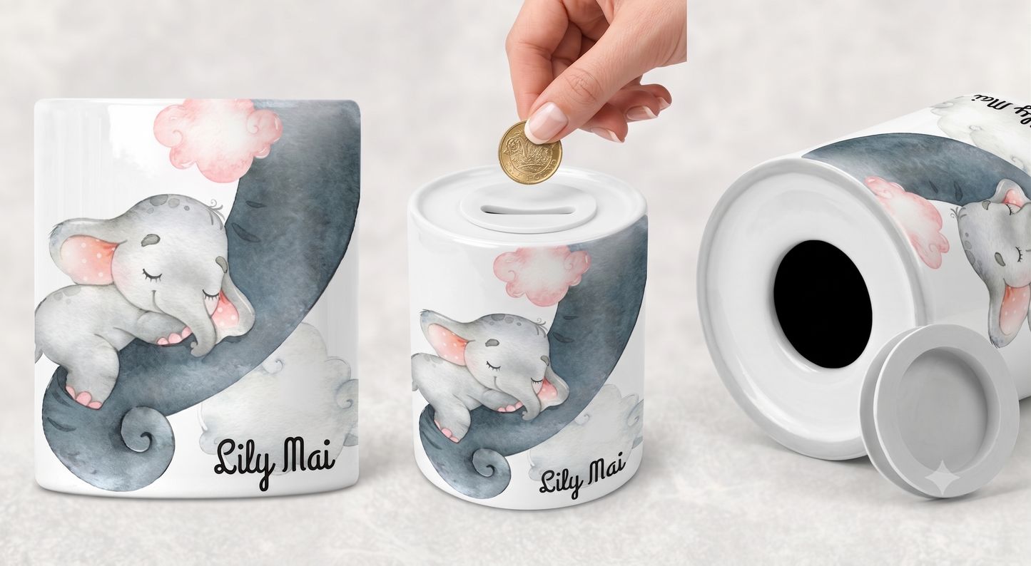 Personalized Watercolor Elephant Ceramic Money Box