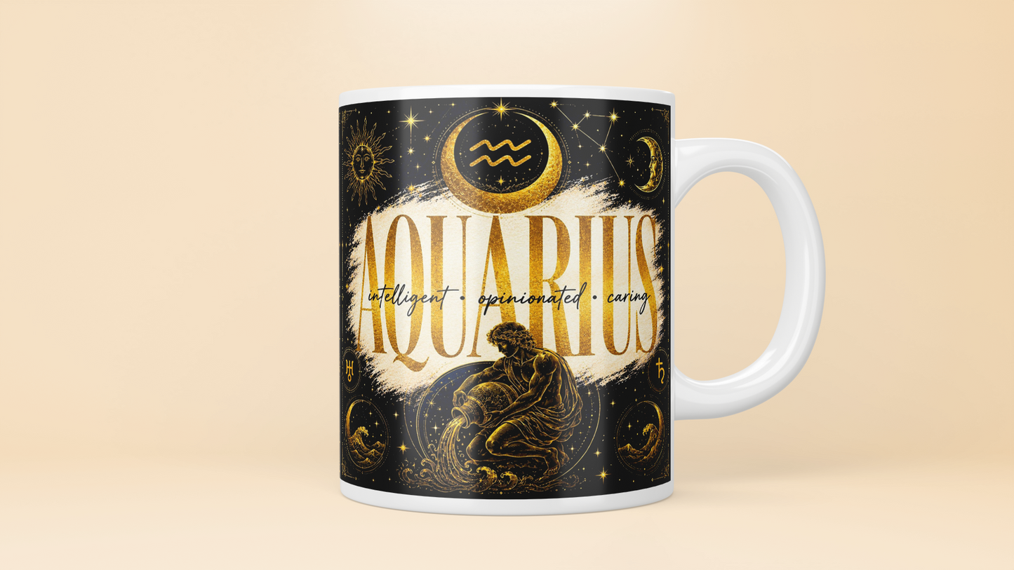 Celestial Zodiac Sign Mug | Black & Gold Astrology Coffee Cup - All 12 Star Signs