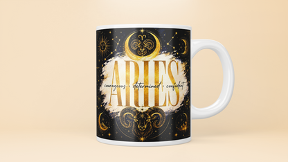 Celestial Zodiac Sign Mug | Black & Gold Astrology Coffee Cup - All 12 Star Signs