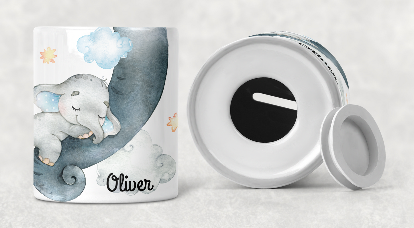 Personalized Watercolor Elephant Ceramic Money Box