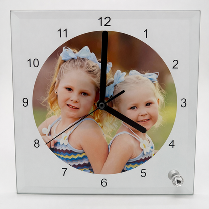 GLASS Desk Clock - Square With Numbers - 20cm