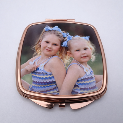 Personalised Rose Gold Compact Mirror – Custom Photo Lid