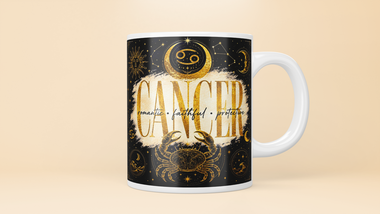 Celestial Zodiac Sign Mug | Black & Gold Astrology Coffee Cup - All 12 Star Signs