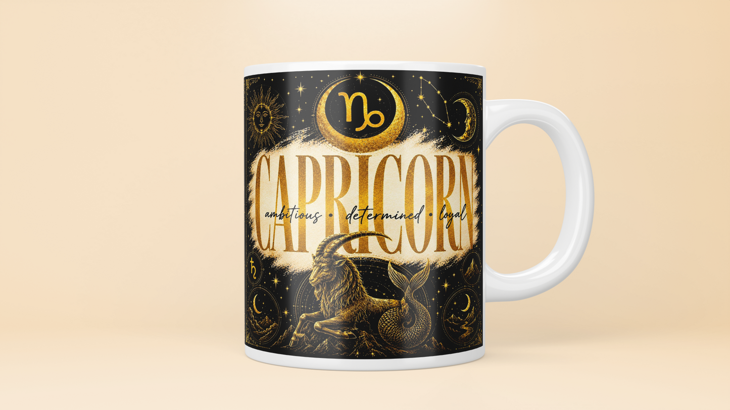 Celestial Zodiac Sign Mug | Black & Gold Astrology Coffee Cup - All 12 Star Signs