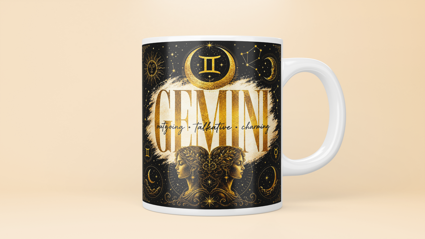 Celestial Zodiac Sign Mug | Black & Gold Astrology Coffee Cup - All 12 Star Signs