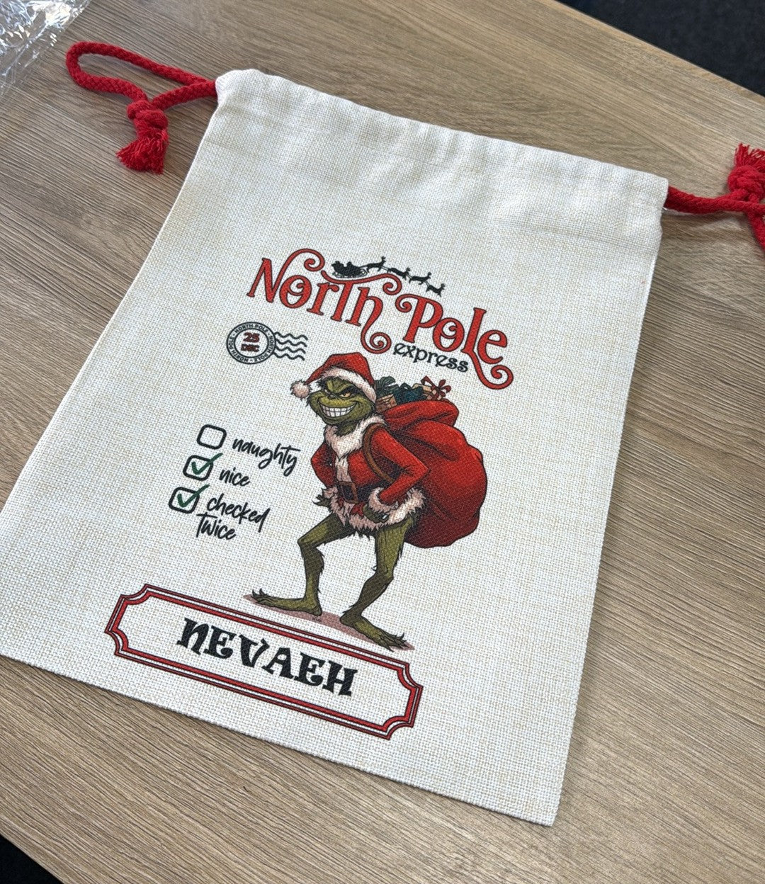 Drawstring / Xmas Sack - Linen Style - 30cm x 38.5cm