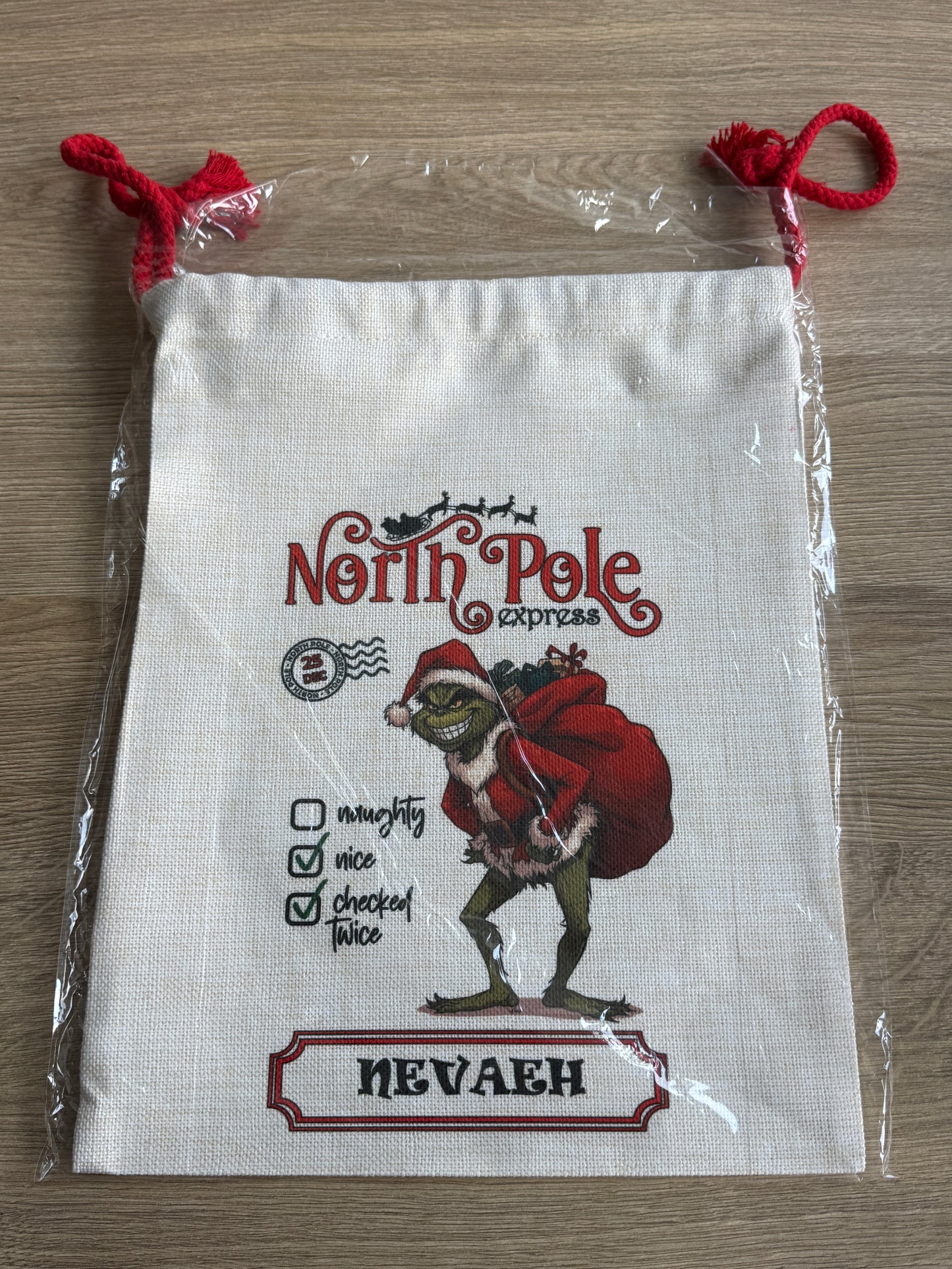 Drawstring / Xmas Sack - Linen Style - 30cm x 38.5cm