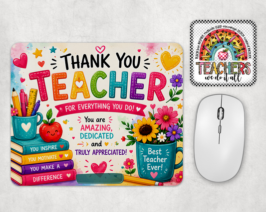 End of School Term Teacher gift - Mouse Mat and Coaster set