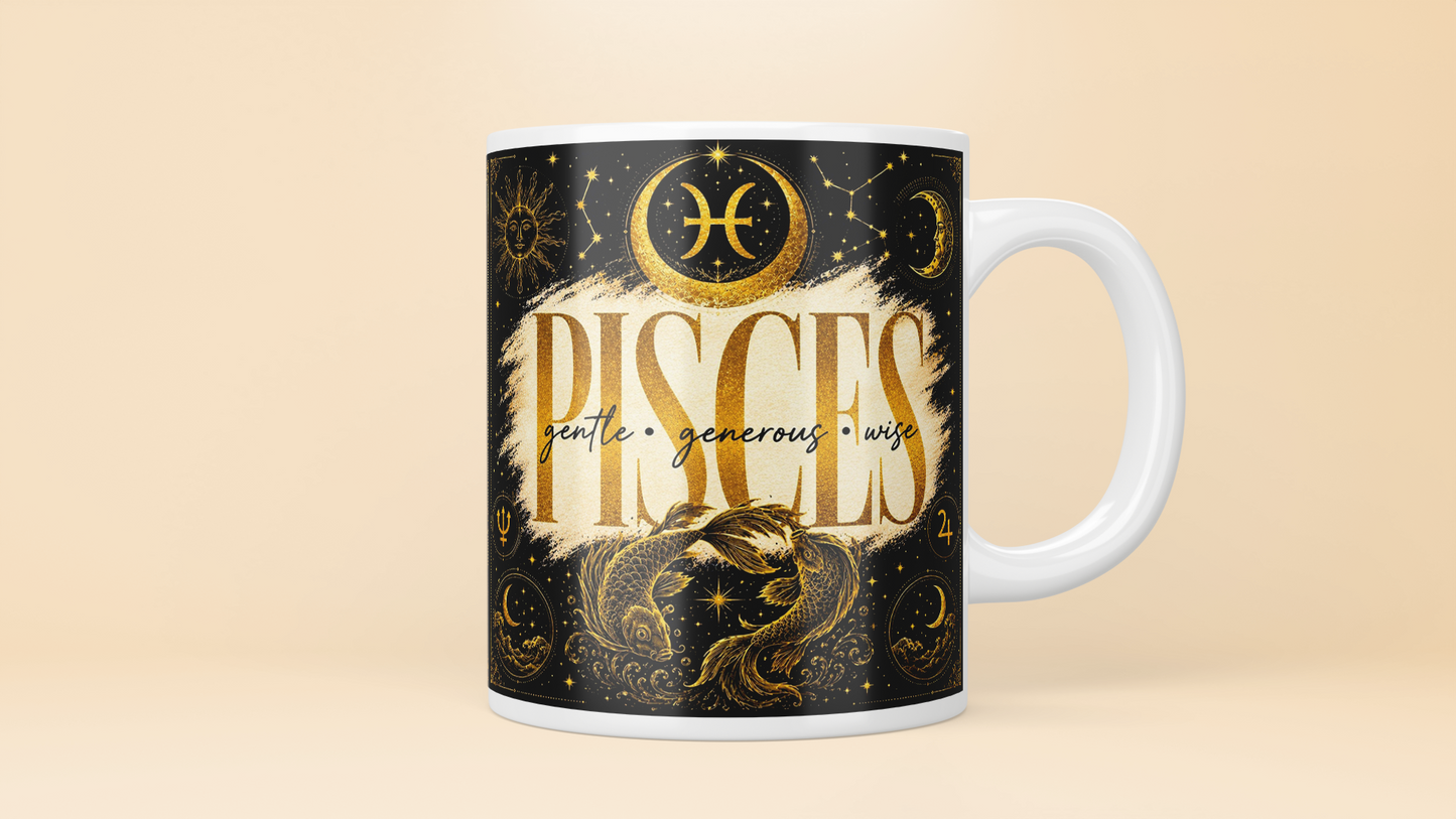 Celestial Zodiac Sign Mug | Black & Gold Astrology Coffee Cup - All 12 Star Signs