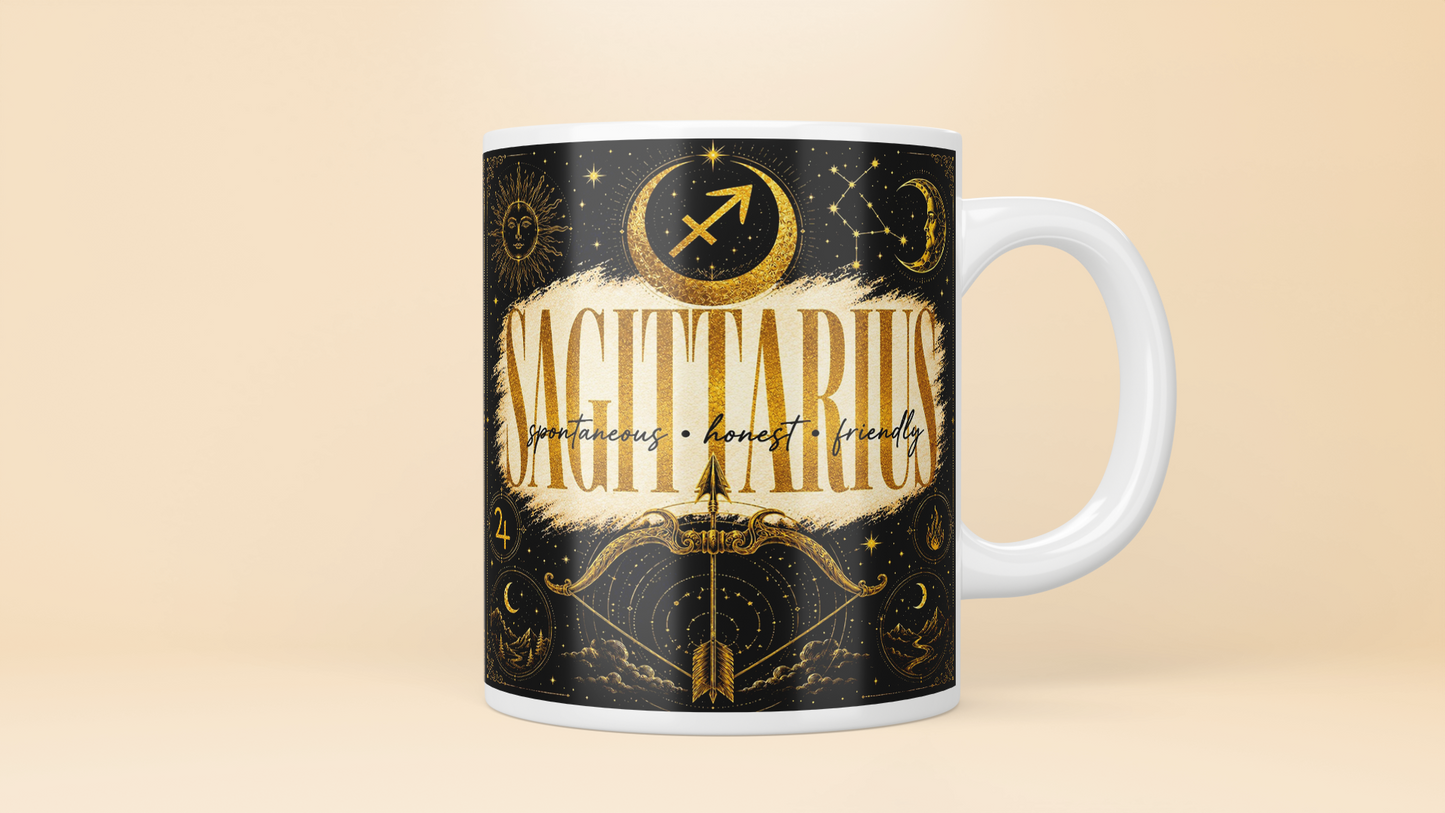 Celestial Zodiac Sign Mug | Black & Gold Astrology Coffee Cup - All 12 Star Signs