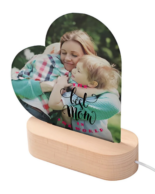 Lamp - Acrylic Heart Photo Frame (15cm x 15cm) with LED Lamp - OVAL BASE