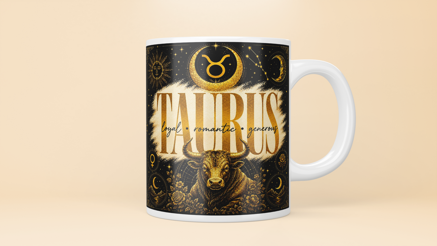 Celestial Zodiac Sign Mug | Black & Gold Astrology Coffee Cup - All 12 Star Signs