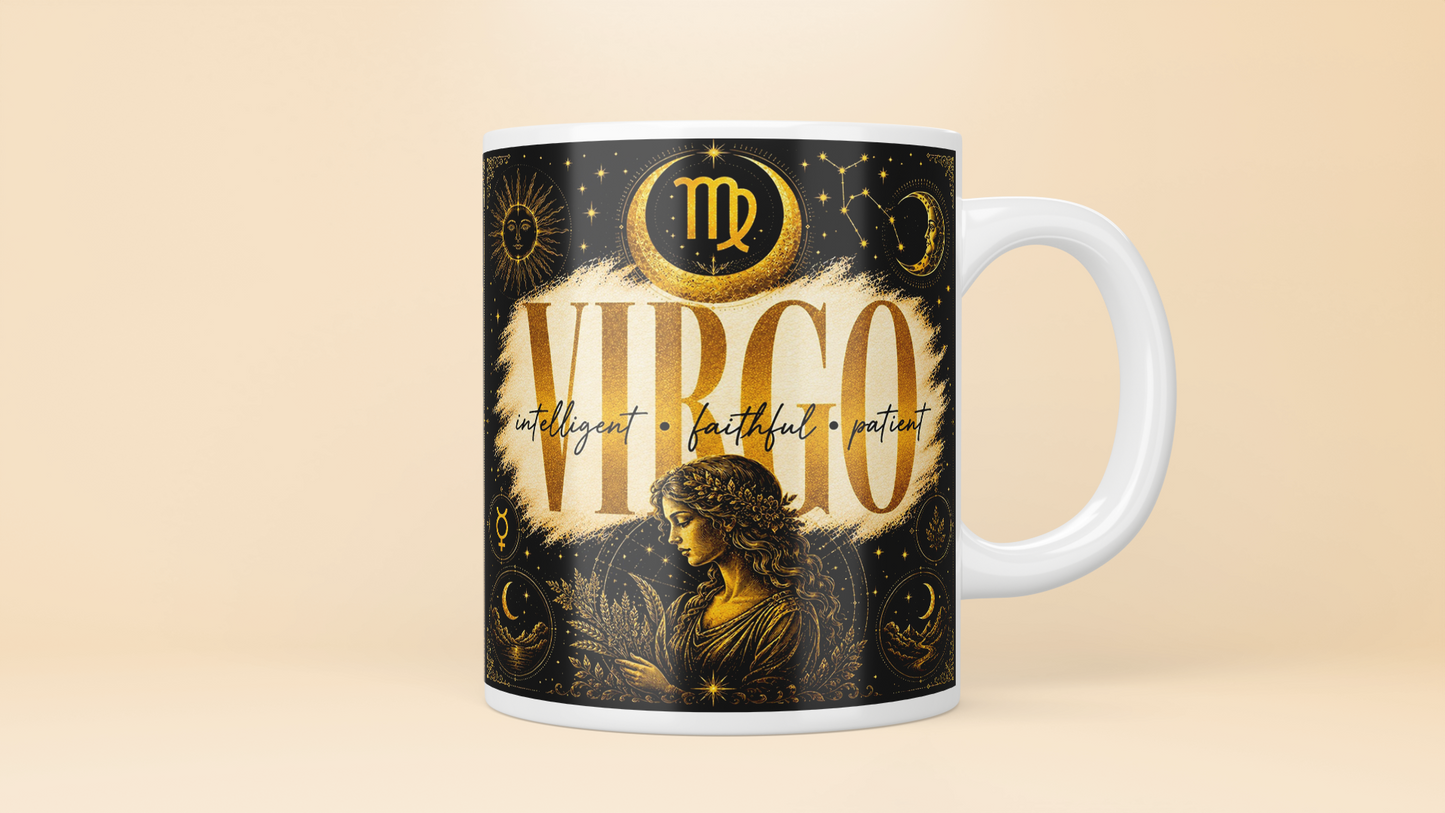 Celestial Zodiac Sign Mug | Black & Gold Astrology Coffee Cup - All 12 Star Signs