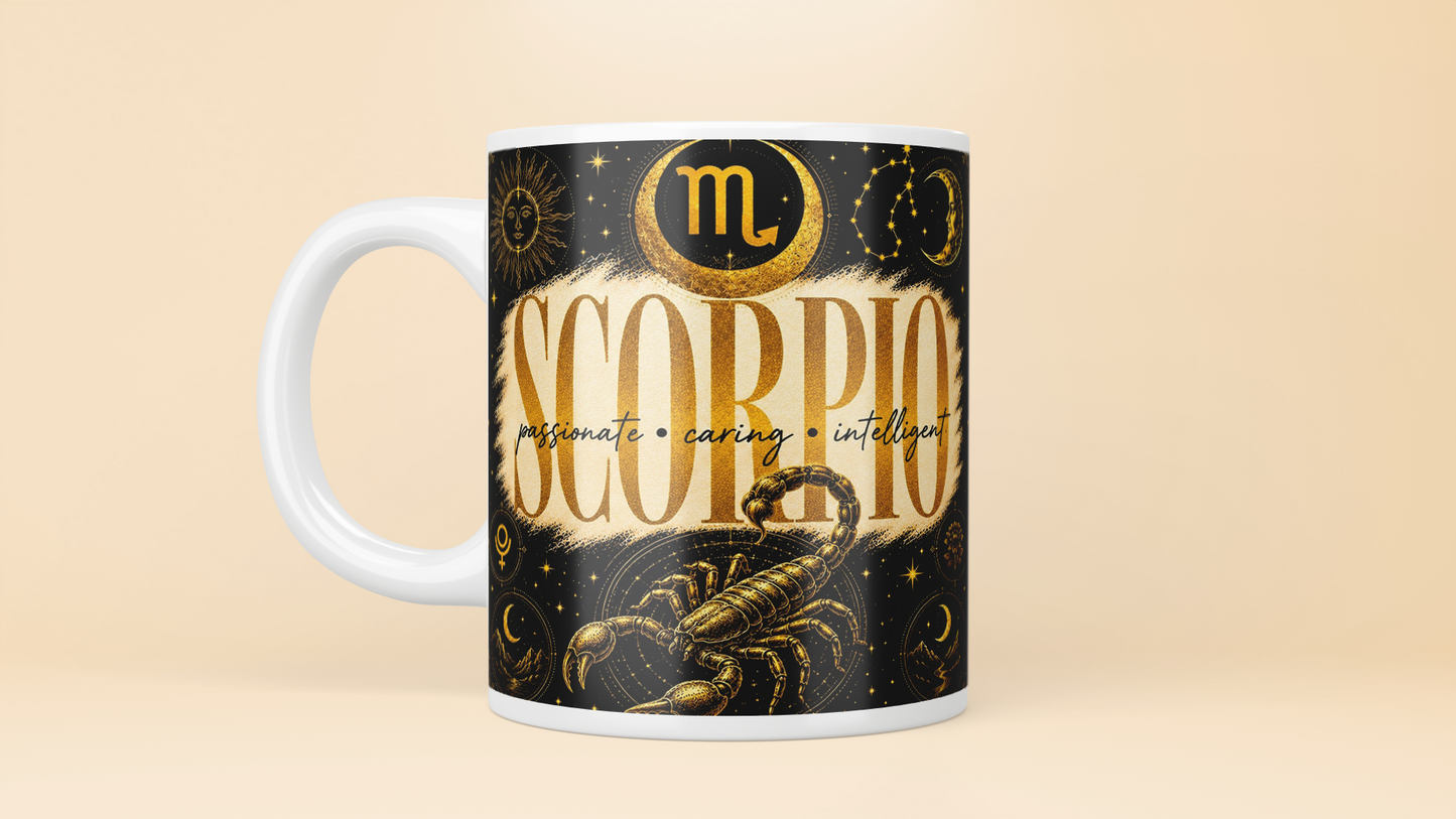 Celestial Zodiac Sign Mug | Black & Gold Astrology Coffee Cup - All 12 Star Signs
