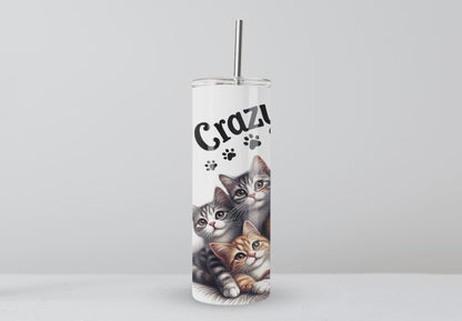 Personalised 'CRAZY CAT LADY' 20oz Tumbler with Metal Straw