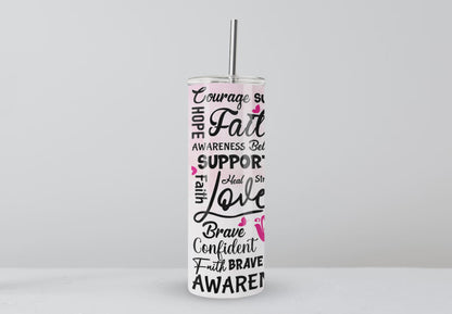 Personalised 'BREAST AWENESS' 20oz Tumbler with Metal Straw